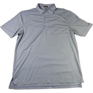Peter Millar Summer Comfort Polo Shirt Mens L Blue White Stripe Performance Golf
